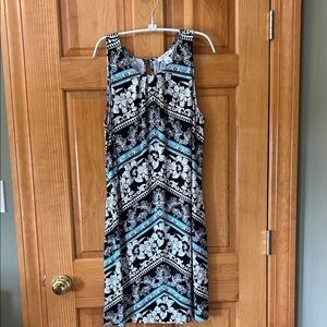 White House Black Market Black/White and Blue Floral Dress